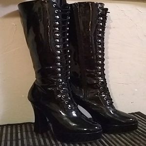 Pleaser Patent Leather Knee High High Heeled Boots